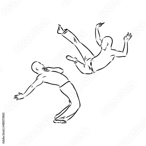 Capoeira Icon Silhouette Illustration. Dance And Sport Brazilian Vector Graphic Pictogram Symbol Clip Art. Doodle Sketch Black Sign.