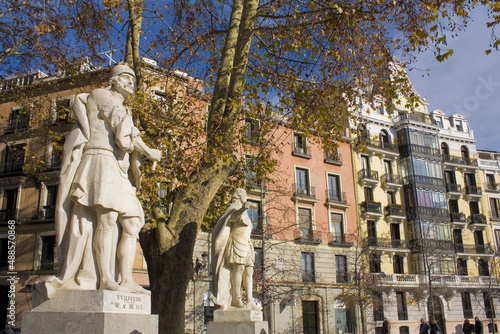 King statues near Royal Palace at Plaza de Oriente in Madrid, Spain