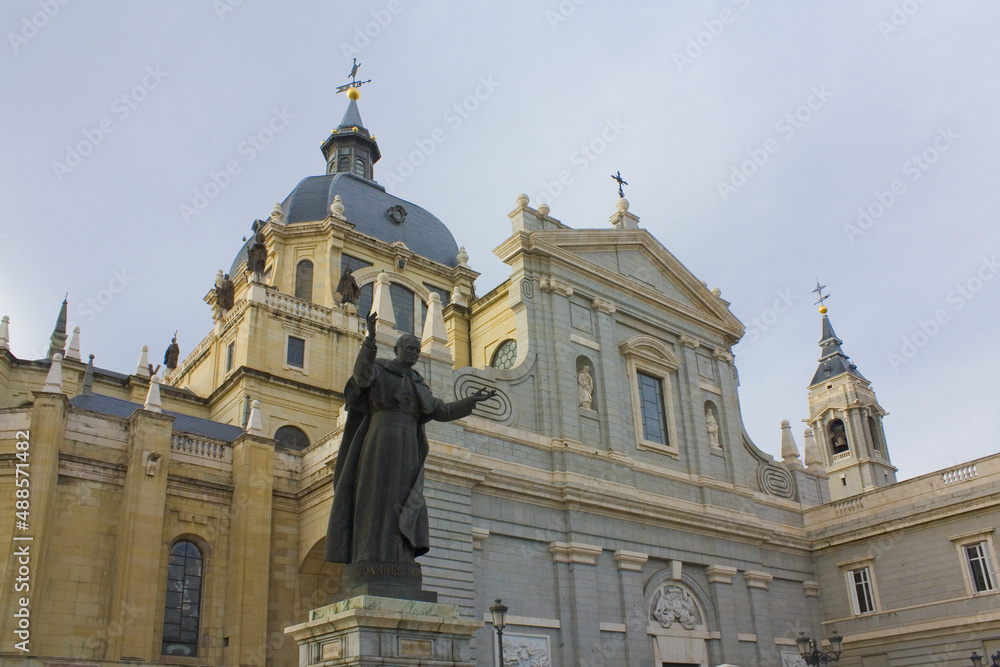 Sculpture of the St. Paul near Almudena Cathedral in Madrid, Spain	