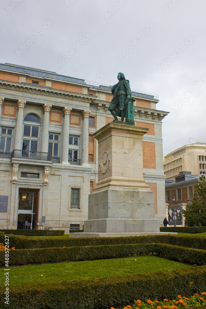 Statue of the painter Bartolom Murillo near Musem Prado in Madrid