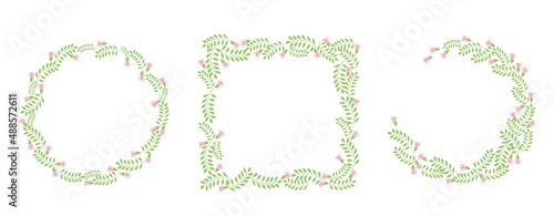 Set of vector frame templates with leaves and flowers on a transparent background