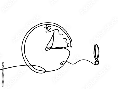 Abstract clock with exclamation mark as line drawing on white background