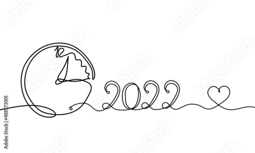 Abstract clock with 2022 year as line drawing on white background. Vector