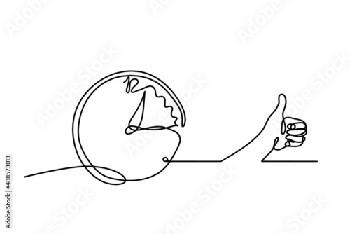 Abstract clock with hand as line drawing on white background. Vector