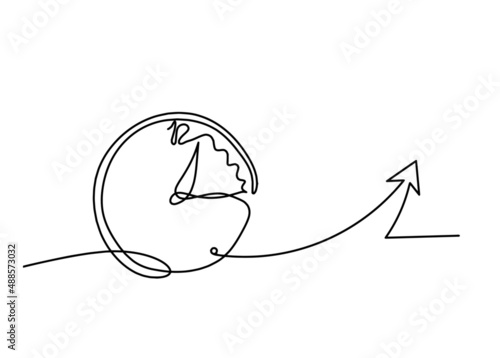 Abstract clock with arrow as line drawing on white background. Vector