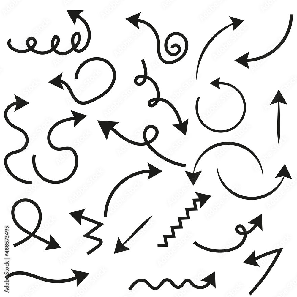 Doodle set with black arrow icon. Arrow icon shape templates. Series doodle arrow elements. Vector collection Doodle set with black arrow icon. Arrow icon shape templates. Series doodle arrow elements. Vector collection