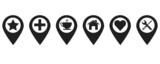 Set of map pin pointers. GPS map pointer collection. Travel elements pin. Place pin icon. 