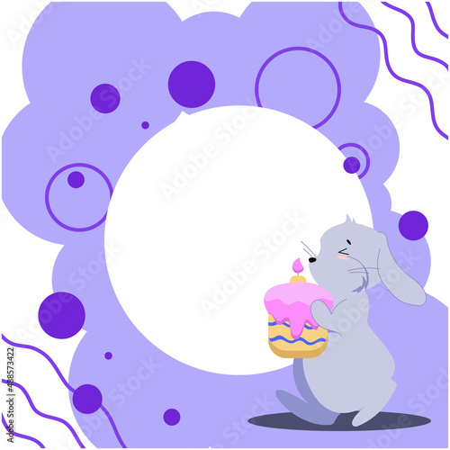 soapy gray hare with a festive cupcake in its paws