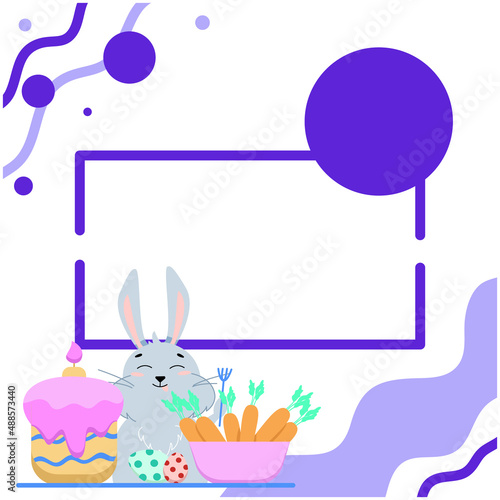 soapy gray hare with birthday cupcake and carrot on purple