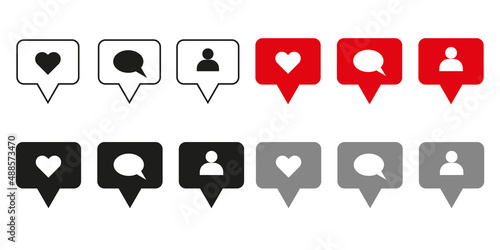 Social media icon pack. Network rating icon notification. Social media bubble signs. Vector signs
