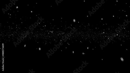 Falling down real snowflakes, heavy snow, snowstorm weather, snow fog on a black background. abstract Flying dust particles on a black background.