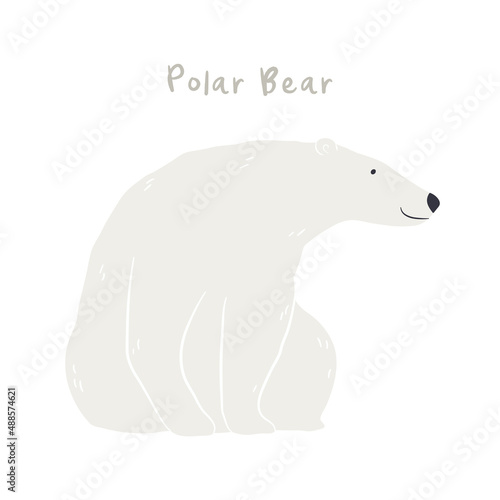 Cute cartoon polar bear, isolated on white. Hand drawn vector illustration. Winter animal character. Arctic wildlife, nature. Design concept for kids fashion, textile print, poster, card, baby shower.