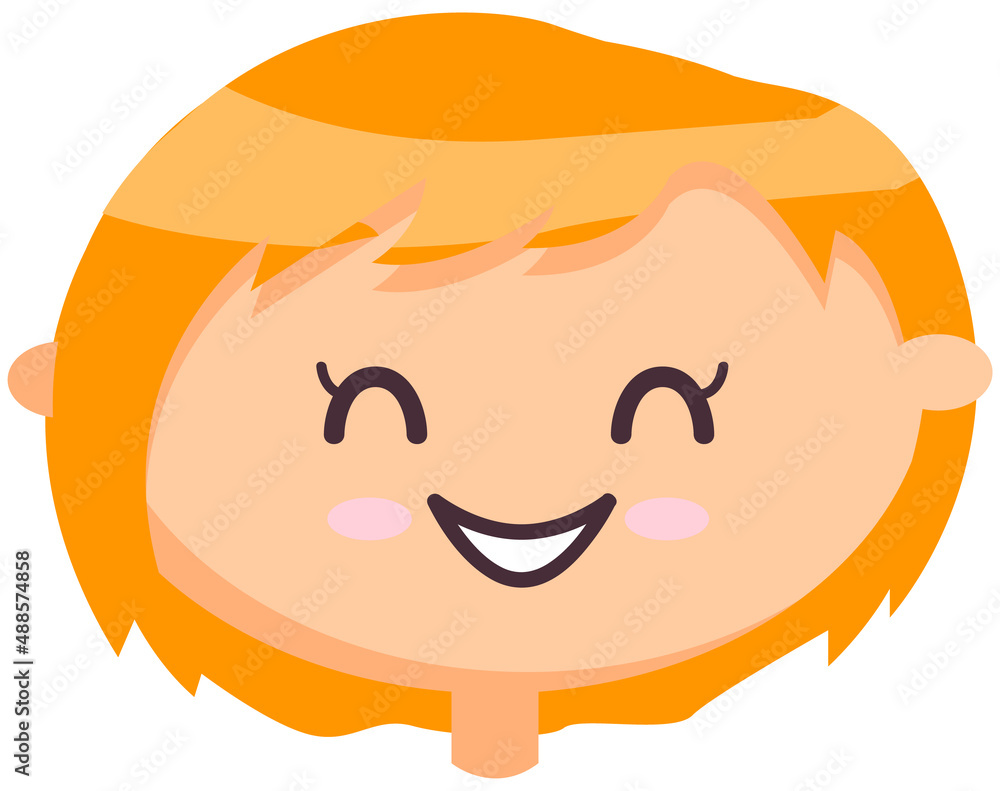Head girl with friendly smiling face, vector illustration cartoon