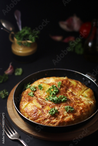 Traditional Spanish dish tortilla on the table