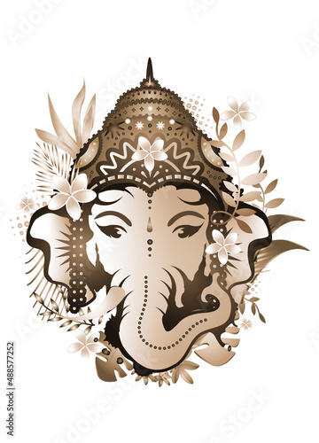 Elefanten Gott Ganesha mit Blüten mit Sepia-Effekt