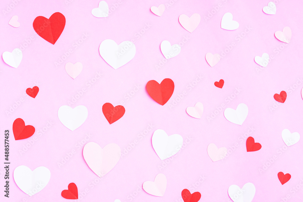 Hearts papercut on pink background 