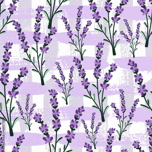 Lavender seamless pattern. Modern print for fabric, textiles, wrapping paper. Vector illustration.