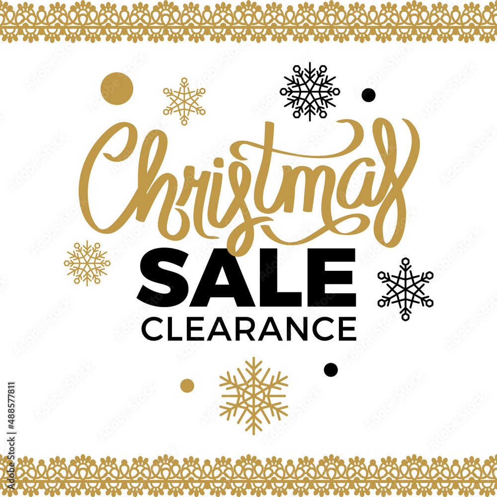 Merry Christmas sale. Celebration of winter holidays, greeting with seasonal events. Final Christmas sale. Purchase online with clearance price on winter holiday. Present for traditional exchanging