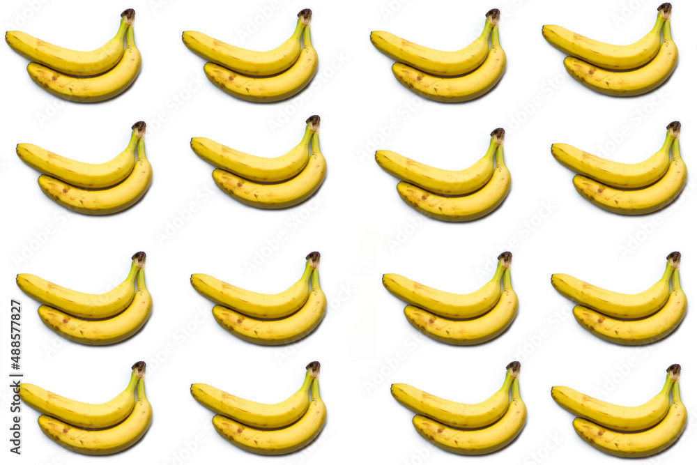a pattern of bananas on a white background, a bunch of bananas.