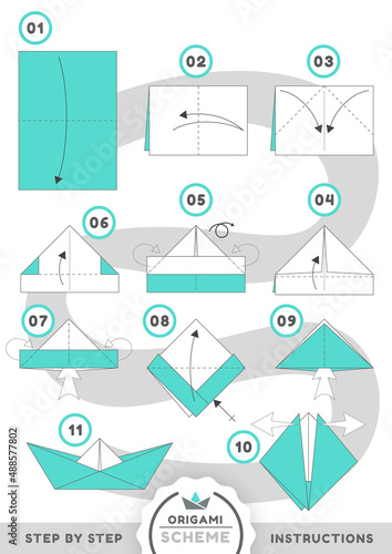 Boat ship origami scheme tutorial moving model