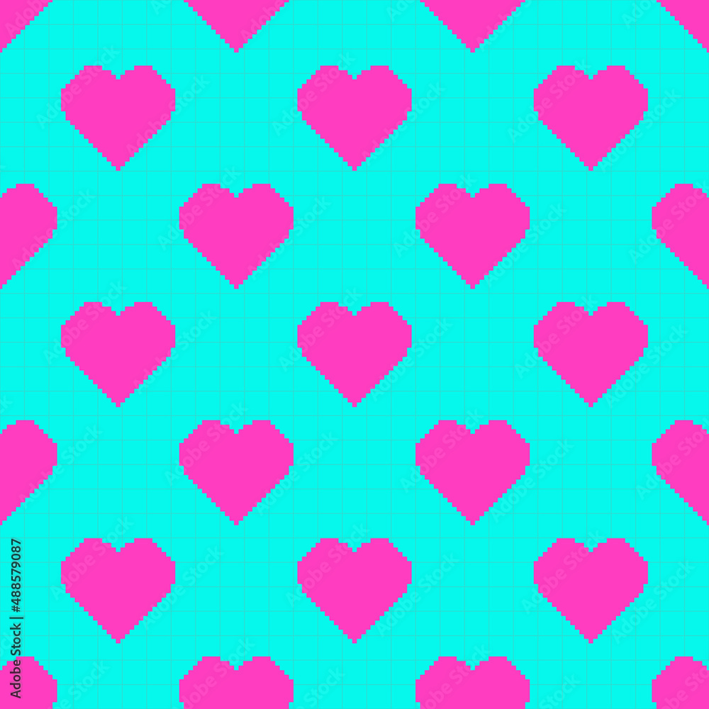 Vector colorful seamless geometric pattern with hearts - fashion retro style 80-90s. Vibrant stylish print