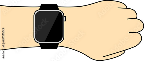 スマートウォッチ(画面暗い状態)を手首に付けている_カラー