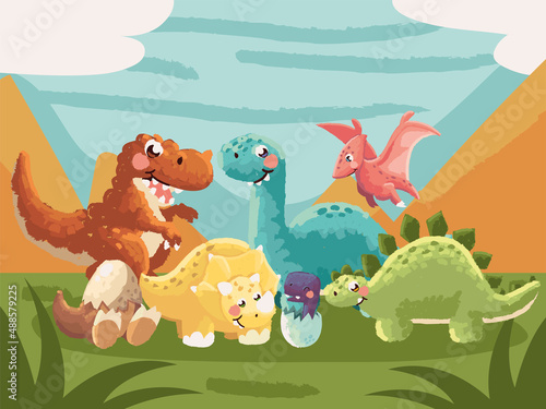 funny dinosaurs in the jungle