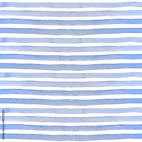 Watercolor blue stripes pattern seamless