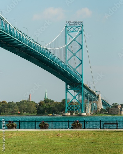 The Ambassador Bridge, seen from Riverside Park, in Detroit, Michigan photo