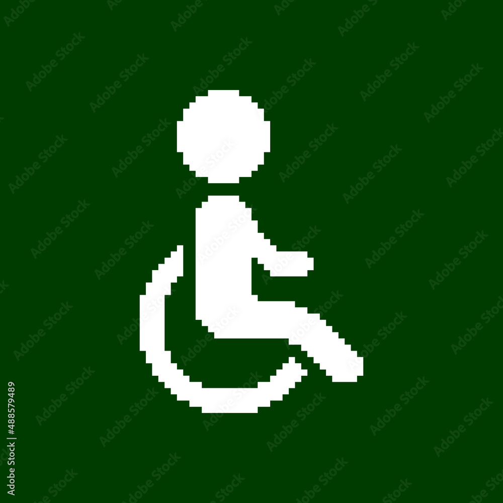 monochrome simple vector flat pixel art illustration of International Symbol of Access or ISA sign monochrome simple vector flat pixel art illustration of International Symbol of Access or ISA sign