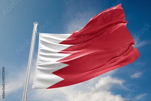 Bahrain Flag is Waving Against Blue Sky