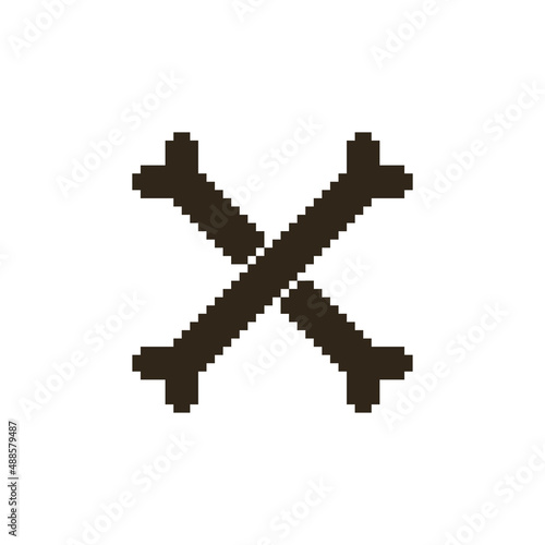 monochrome simple flat pixel art illustration of black two crossbones on white background