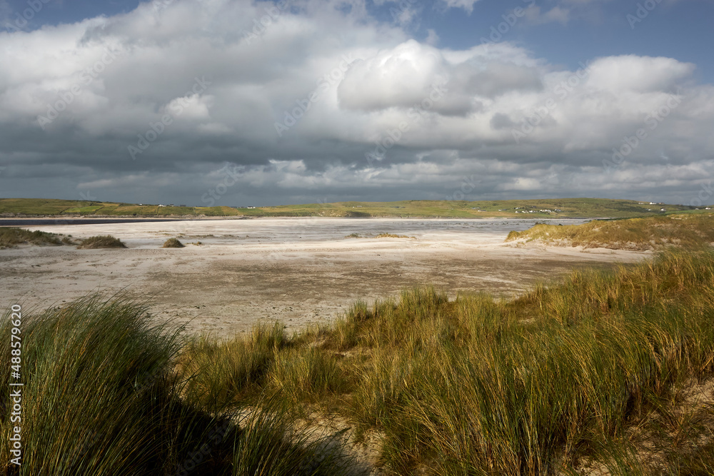 View of beach with sandy dunes in the Northern Ireland
