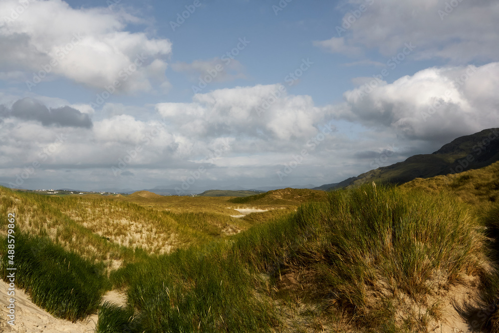 View of beach with sandy dunes in the Northern Ireland