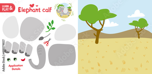 Cut Glue Elephant in Africa Children Paper Application Game