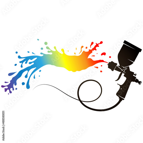 Wave of colored paint and spray gun
