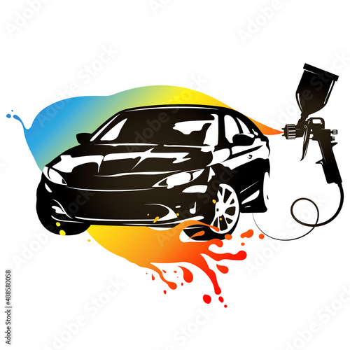 Spray painting auto symbol. Waves and blots of colored paint