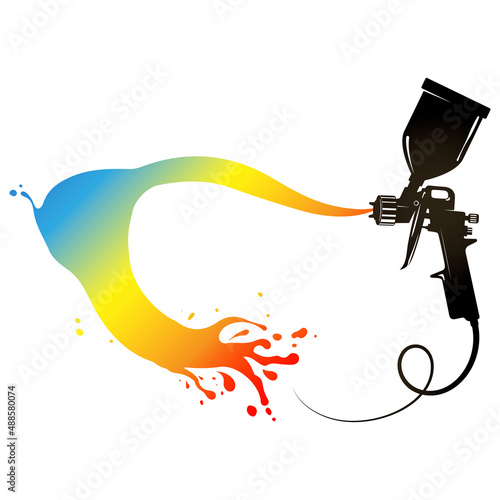 Handheld spray gun for painting and waves of colored paint