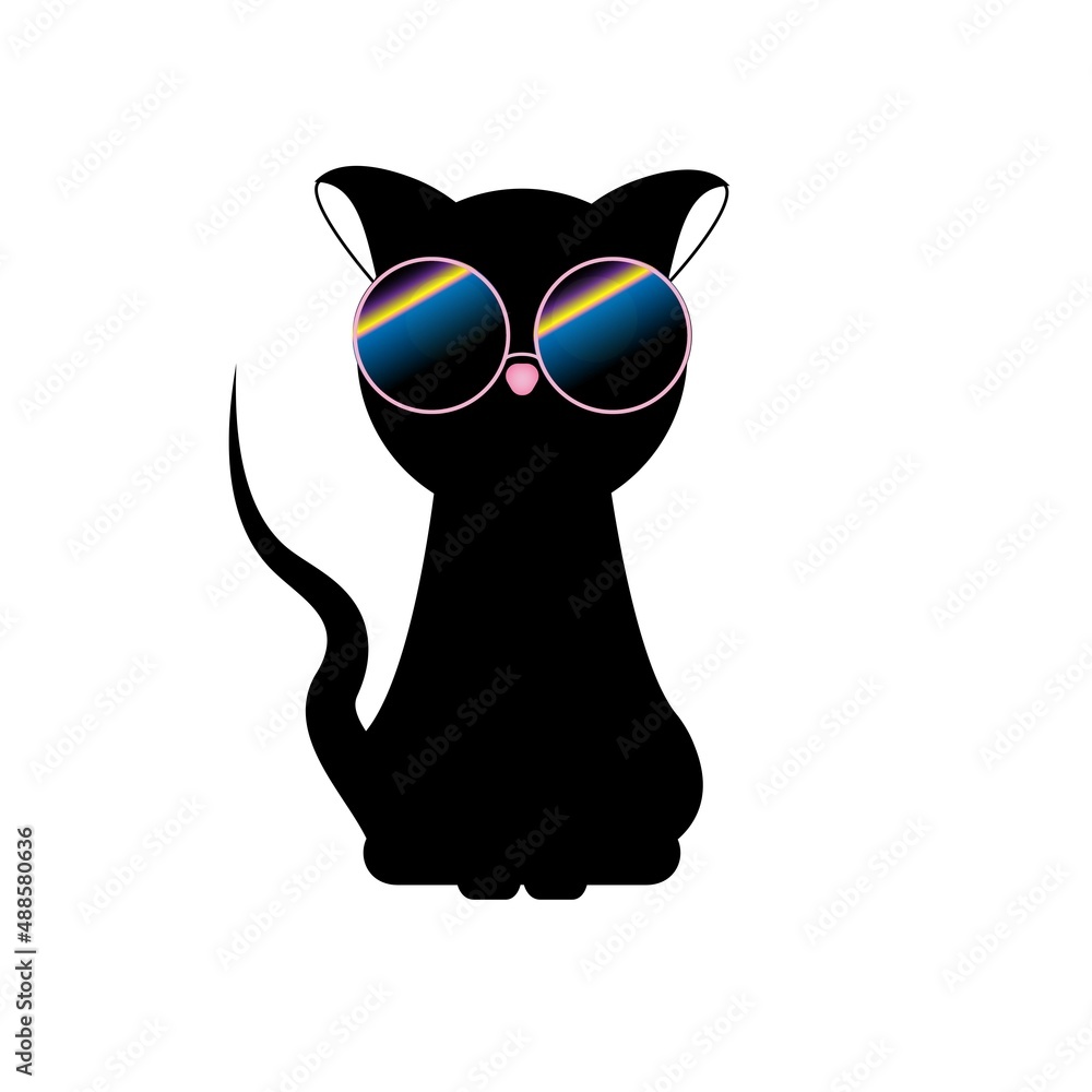 Fototapeta premium black cat with big black eyes, on a white background