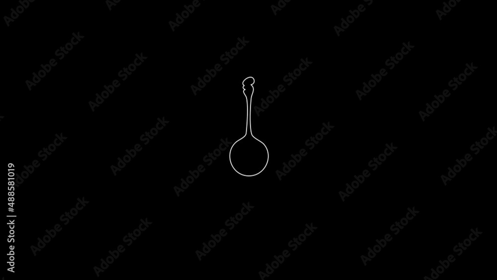 white linear banjo silhouette. the picture appears and disappears on a black background. white linear banjo silhouette. the picture appears and disappears on a black background.