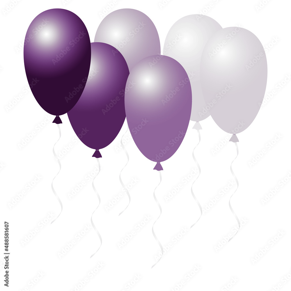 Lilac balloons are hanging in the air