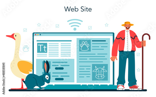 Shepherd with a domestic animals online service or platform. Herdsman