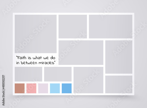 Moodboard template. Photo collage. Vector illustration. Mosaic picture grid.