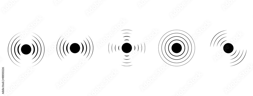 Radar black icons set.
Reception
satellite signal. Sound, radio or vibration waves.
Simple, round, isolated sign.
Vector illustration. - obrazy, fototapety, plakaty 