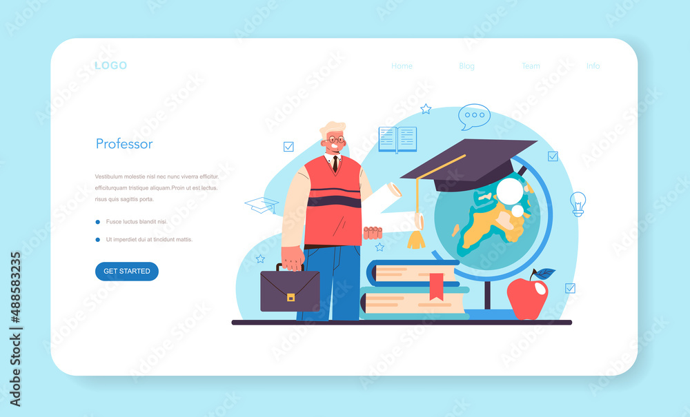 University professor web banner or landing page. Lecturer standing University professor web banner or landing page. Lecturer standing