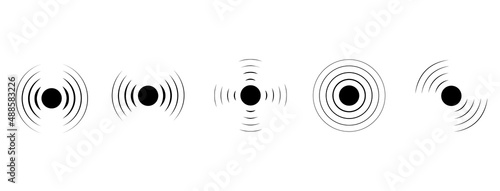 Radar black icons set.
Reception
satellite signal. Sound, radio or vibration waves.
Simple, round, isolated sign.
Vector illustration. photo