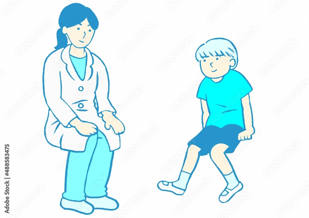 児童精神科診察　発達障害の男の子と女医のイラスト　シンプル