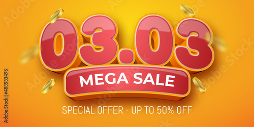 Mega sale and discount in sales promo at 03.03 sale in 3d style number