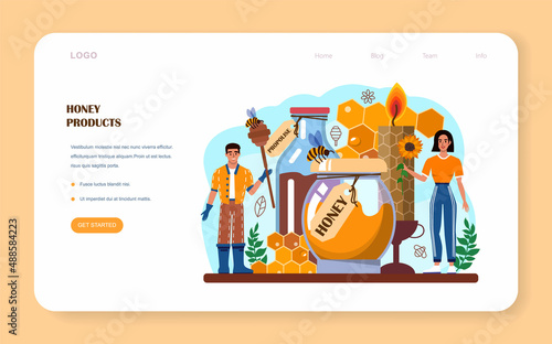 Hiver or beekeeper web banner or landing page. Apiculture farmer