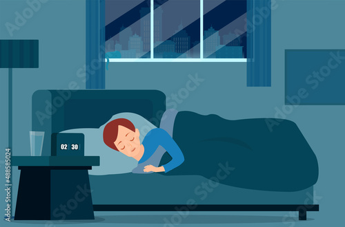 Vector of a young woman sleeping in her bedroom